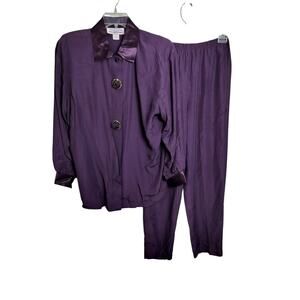 5398)Vtg 80s Reina Industries 2 pcs Long Sleeve Purple Blouse matching Pants 14